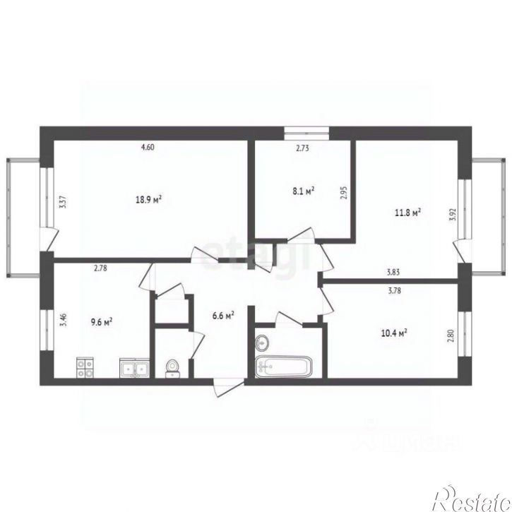 4-комн квартира улица Чкалова, 22,  д. 22