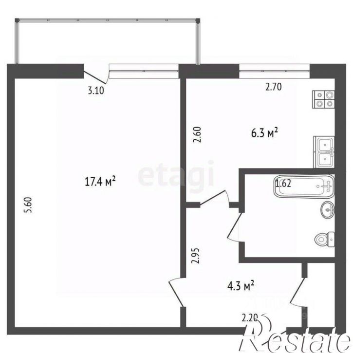 1-комн квартира улица Виталия Кручины, 22,  д. 22